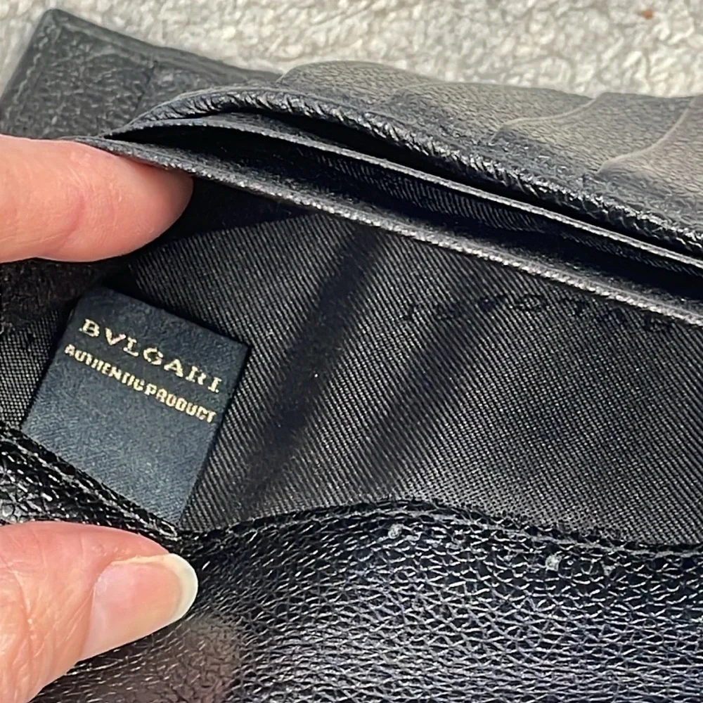 Bvlgari Ribbed Nylon Long Bifold Wallet Black Branded Plaque Designer